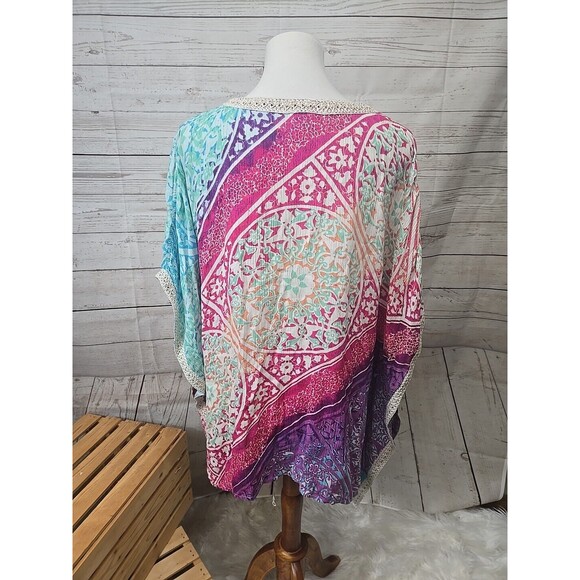 Chico’s Poncho Top Lace Detail Women’s S/M Boho Resort Beach Colorful V Neckline - Picture 2 of 6